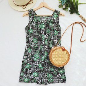 Handmade Floral Cotton Poplin Green Romper size XS